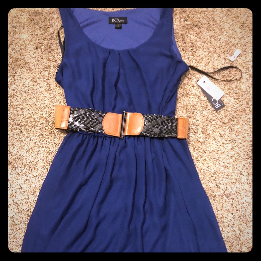 Navy blue dress with belt